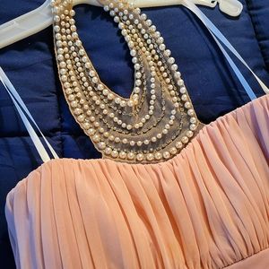 City Triangles Used Size 17, Pink/Peach Strapless Dress with Pearl Neckline